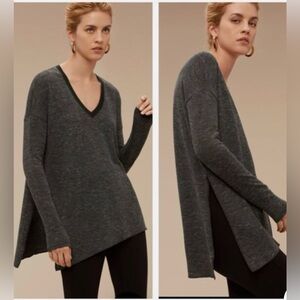 Wilfred Aritzia Sherbrooke Sweater Asymmetrical Side Slits Marbled Black M